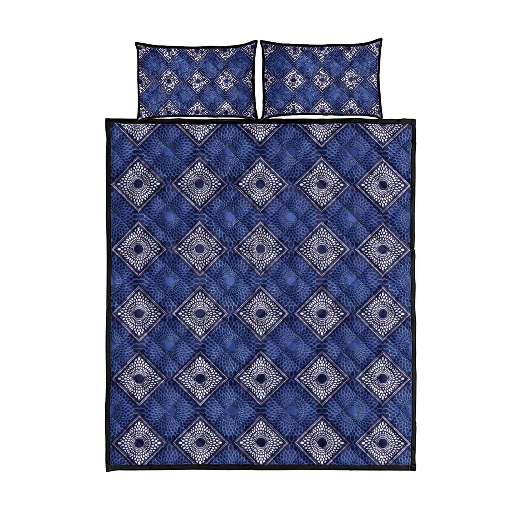 Indigo Diamond African Ankara Pattern Quilt Bed Set