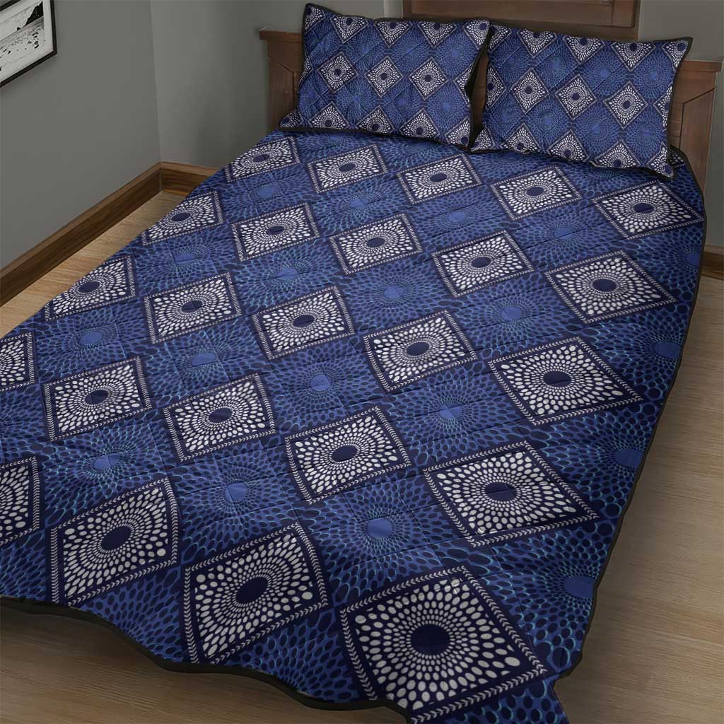 Indigo Diamond African Ankara Pattern Quilt Bed Set
