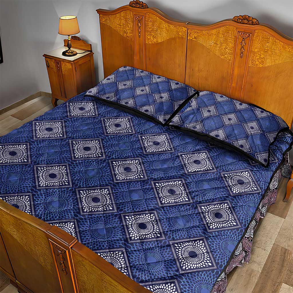 Indigo Diamond African Ankara Pattern Quilt Bed Set