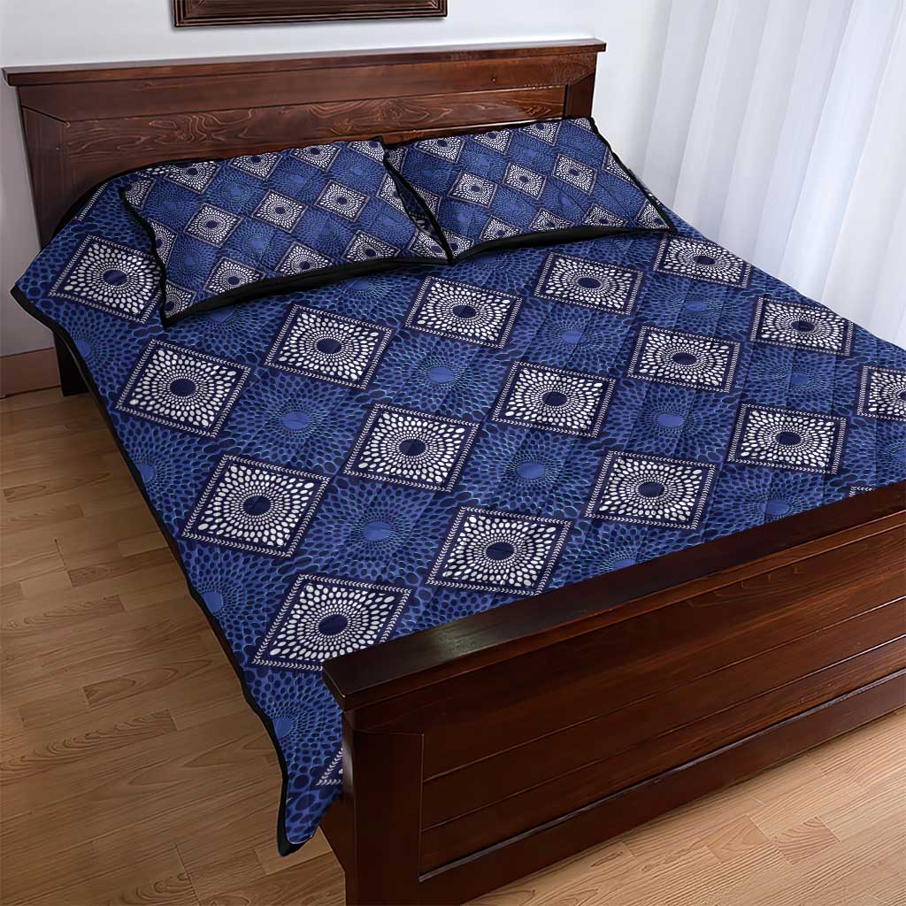 Indigo Diamond African Ankara Pattern Quilt Bed Set