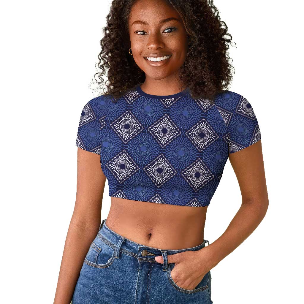 Indigo Diamond African Ankara Pattern Raglan Cropped T shirt