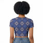 Indigo Diamond African Ankara Pattern Raglan Cropped T shirt