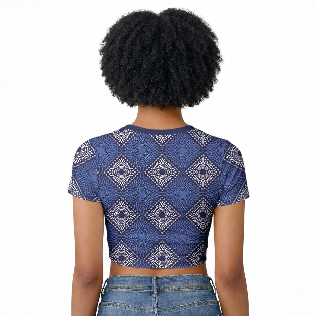 Indigo Diamond African Ankara Pattern Raglan Cropped T shirt