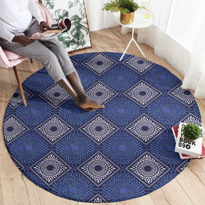 Indigo Diamond African Ankara Pattern Round Carpet