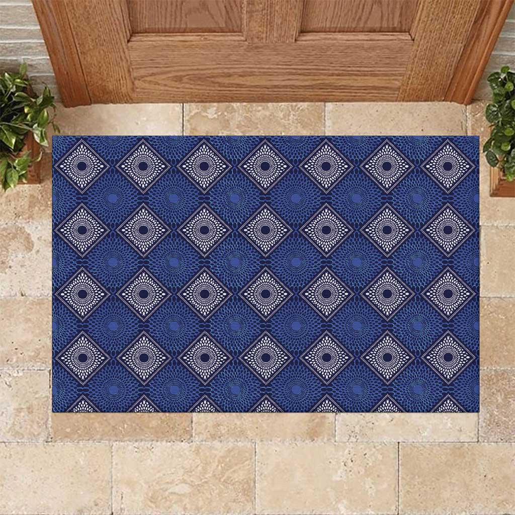 Indigo Diamond African Ankara Pattern Rubber Doormat