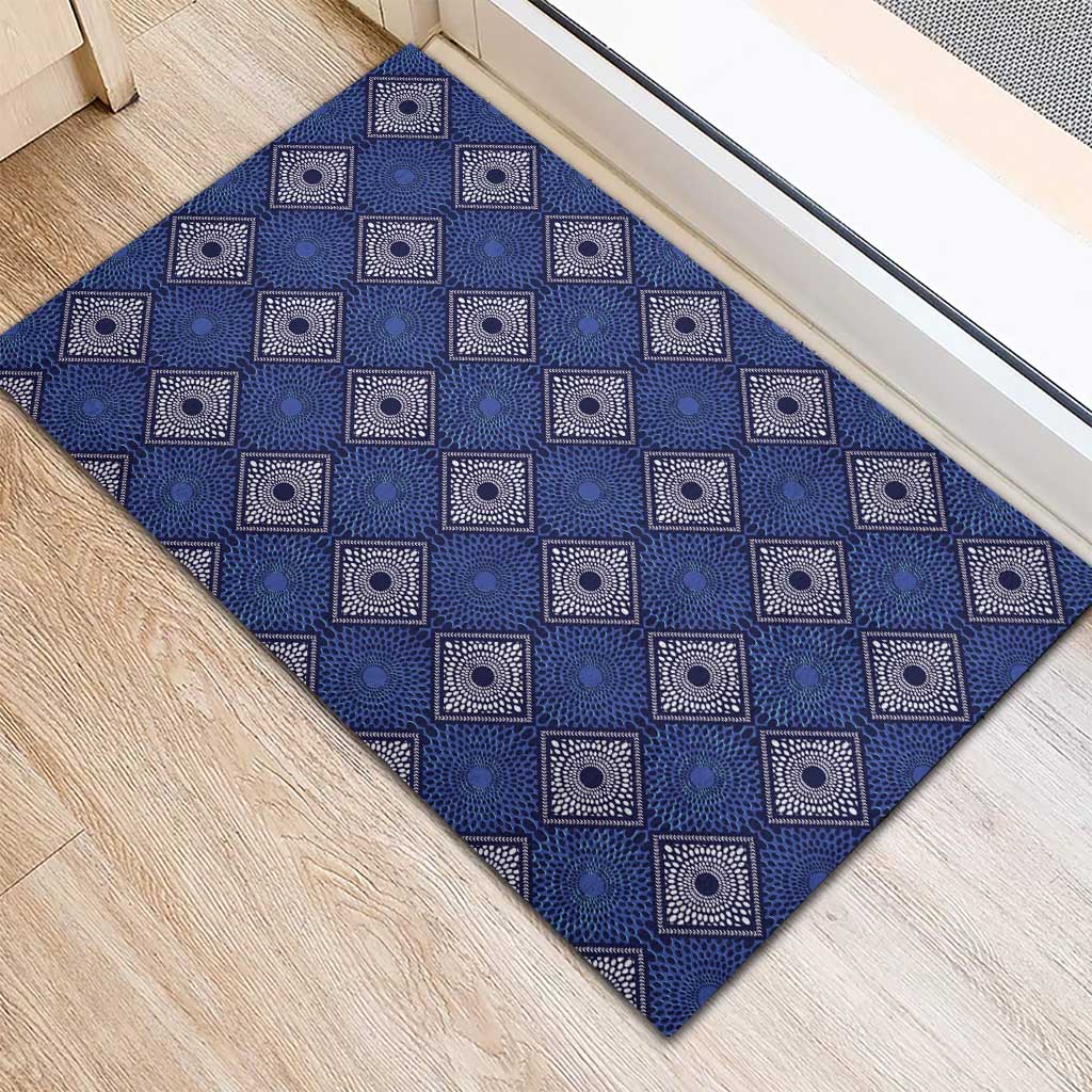 Indigo Diamond African Ankara Pattern Rubber Doormat