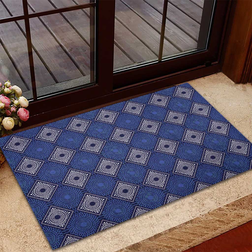 Indigo Diamond African Ankara Pattern Rubber Doormat