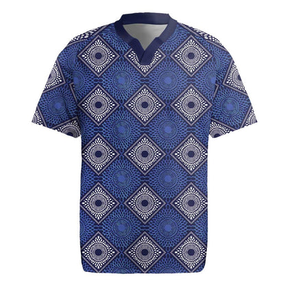 Indigo Diamond African Ankara Pattern Rugby Jersey