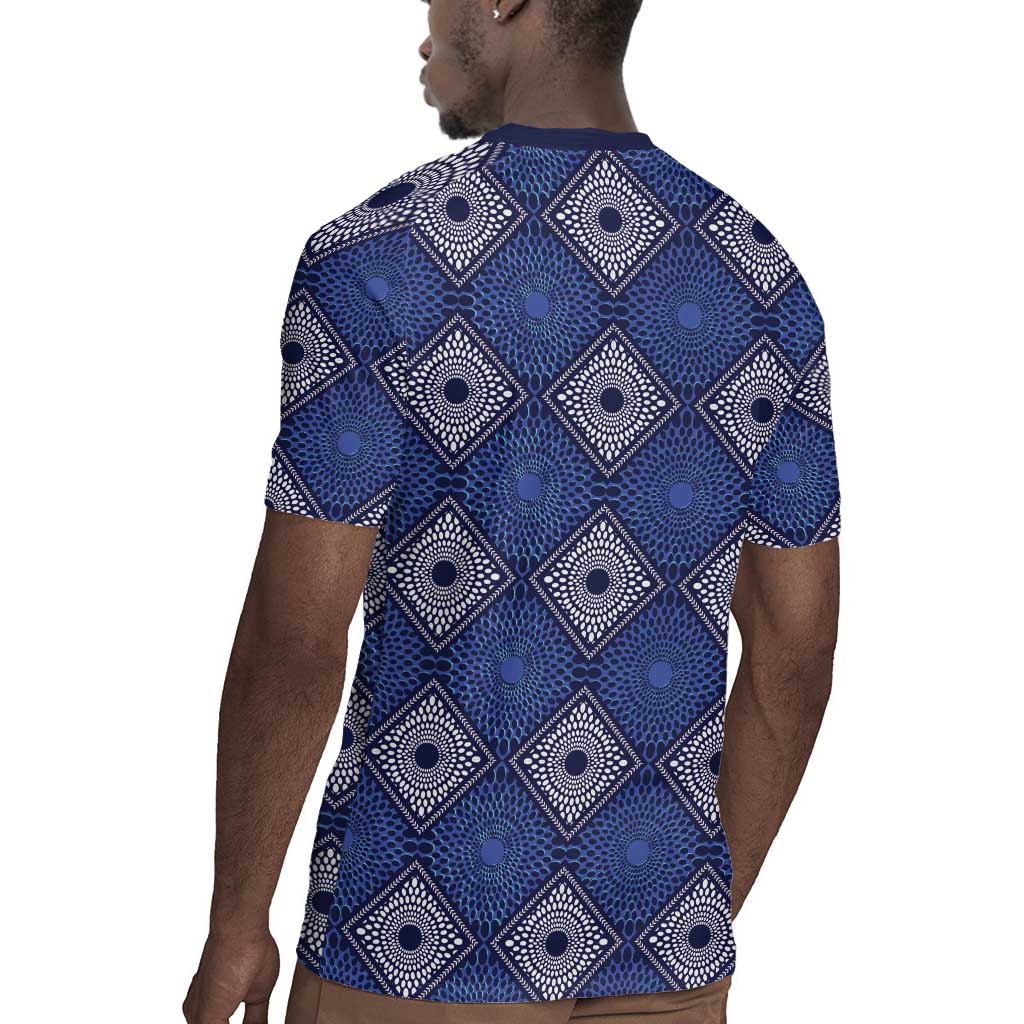 Indigo Diamond African Ankara Pattern Rugby Jersey