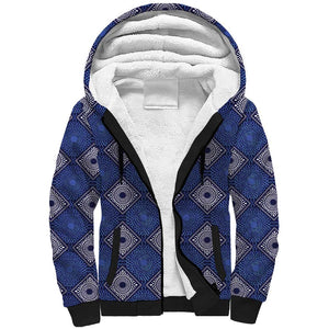 Indigo Diamond African Ankara Pattern Sherpa Hoodie