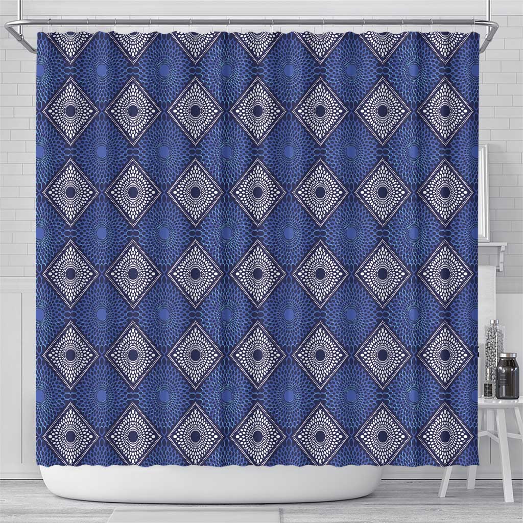 Indigo Diamond African Ankara Pattern Shower Curtain