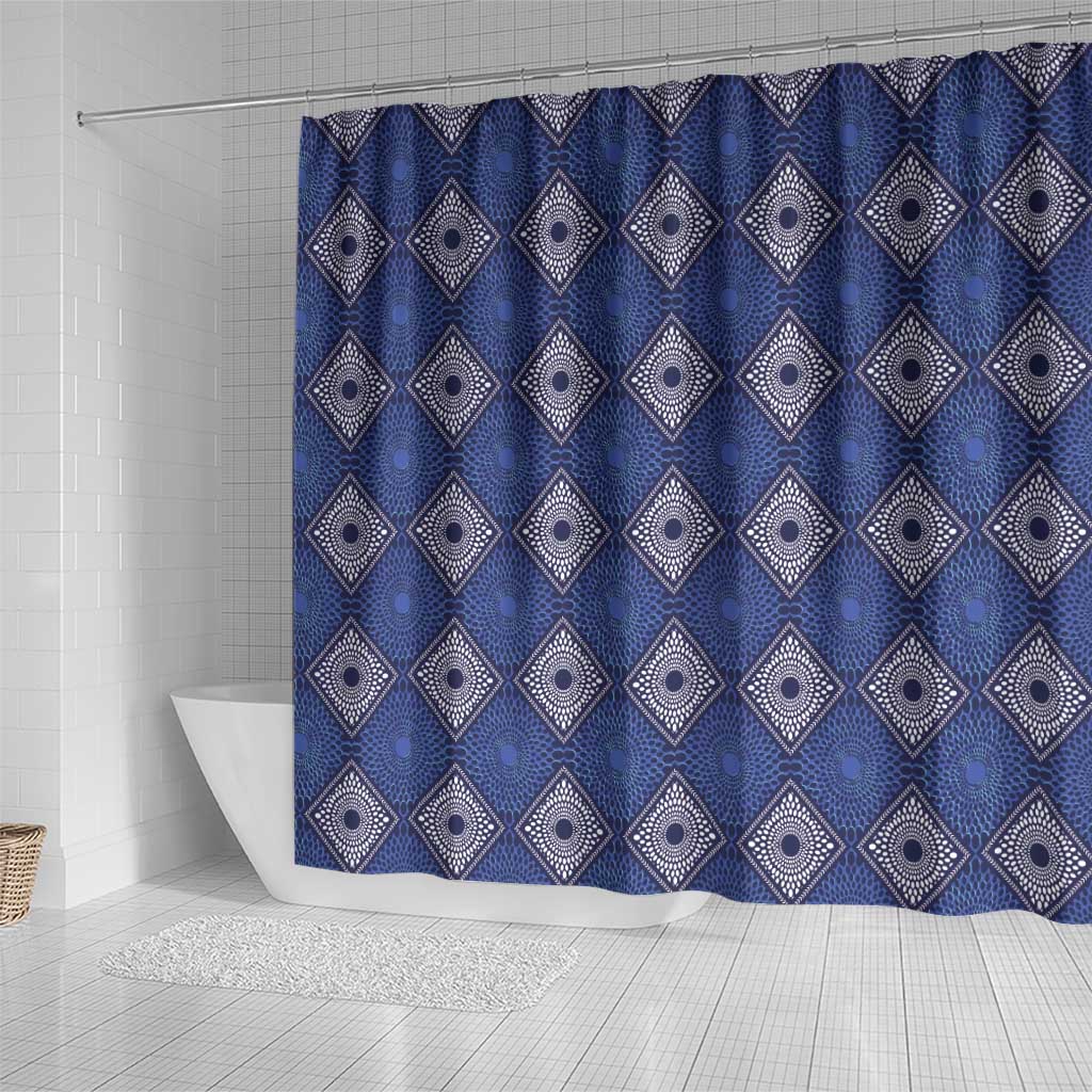Indigo Diamond African Ankara Pattern Shower Curtain
