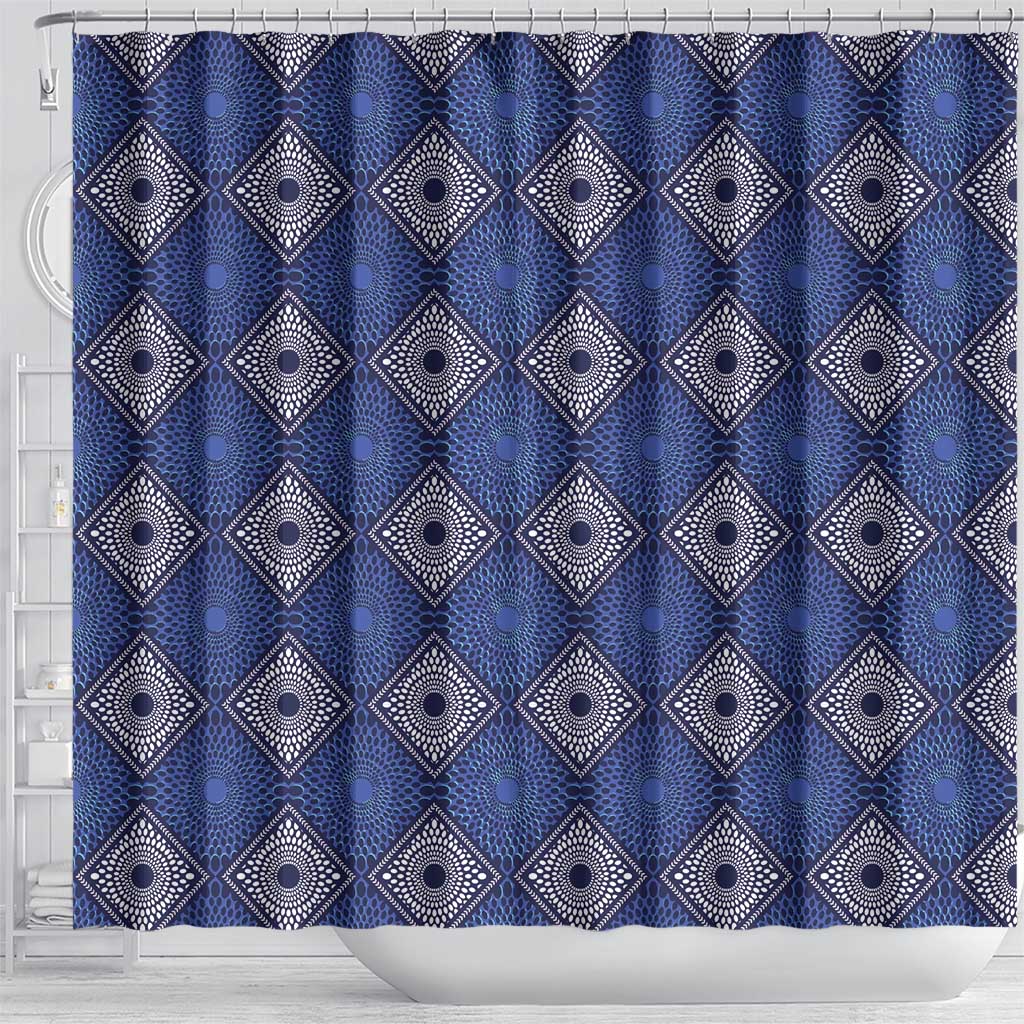 Indigo Diamond African Ankara Pattern Shower Curtain