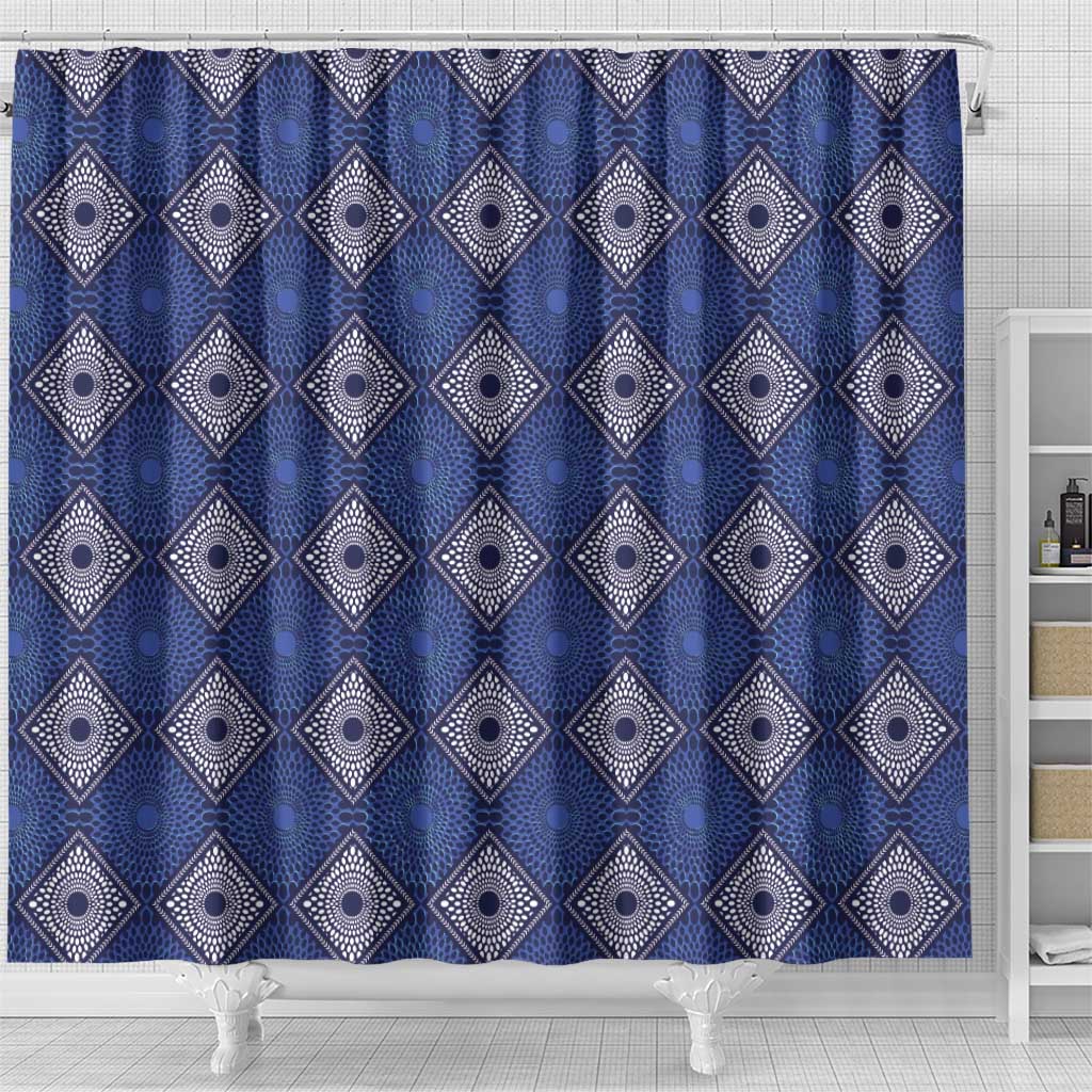 Indigo Diamond African Ankara Pattern Shower Curtain