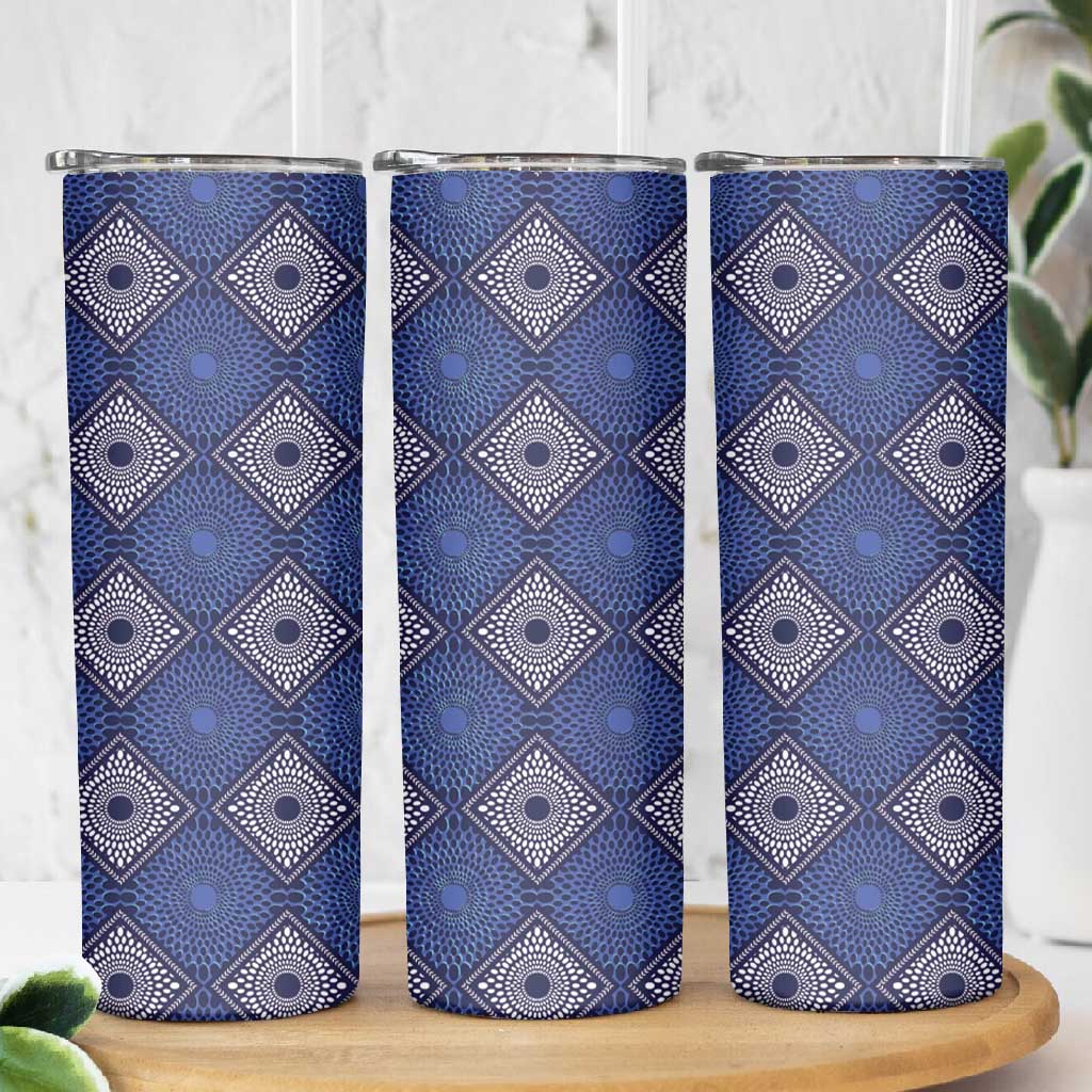 Indigo Diamond African Ankara Pattern Skinny Tumbler