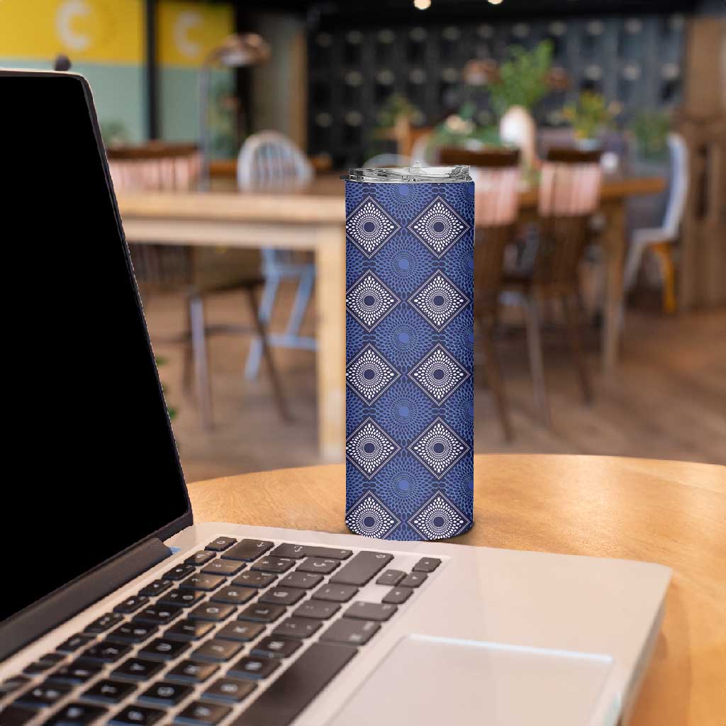 Indigo Diamond African Ankara Pattern Skinny Tumbler