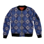 Indigo Diamond African Ankara Pattern Sleeve Zip Bomber Jacket