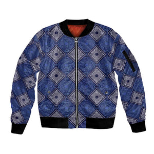Indigo Diamond African Ankara Pattern Sleeve Zip Bomber Jacket
