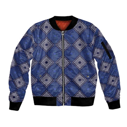 Indigo Diamond African Ankara Pattern Sleeve Zip Bomber Jacket