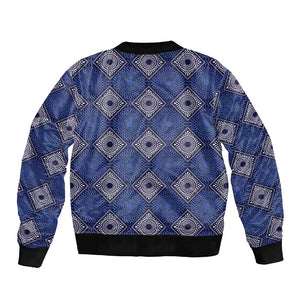 Indigo Diamond African Ankara Pattern Sleeve Zip Bomber Jacket