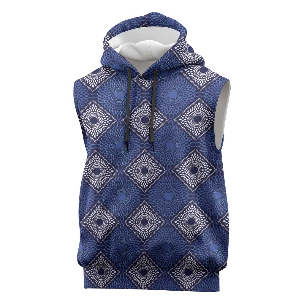 Indigo Diamond African Ankara Pattern Sleeveless Hoodie