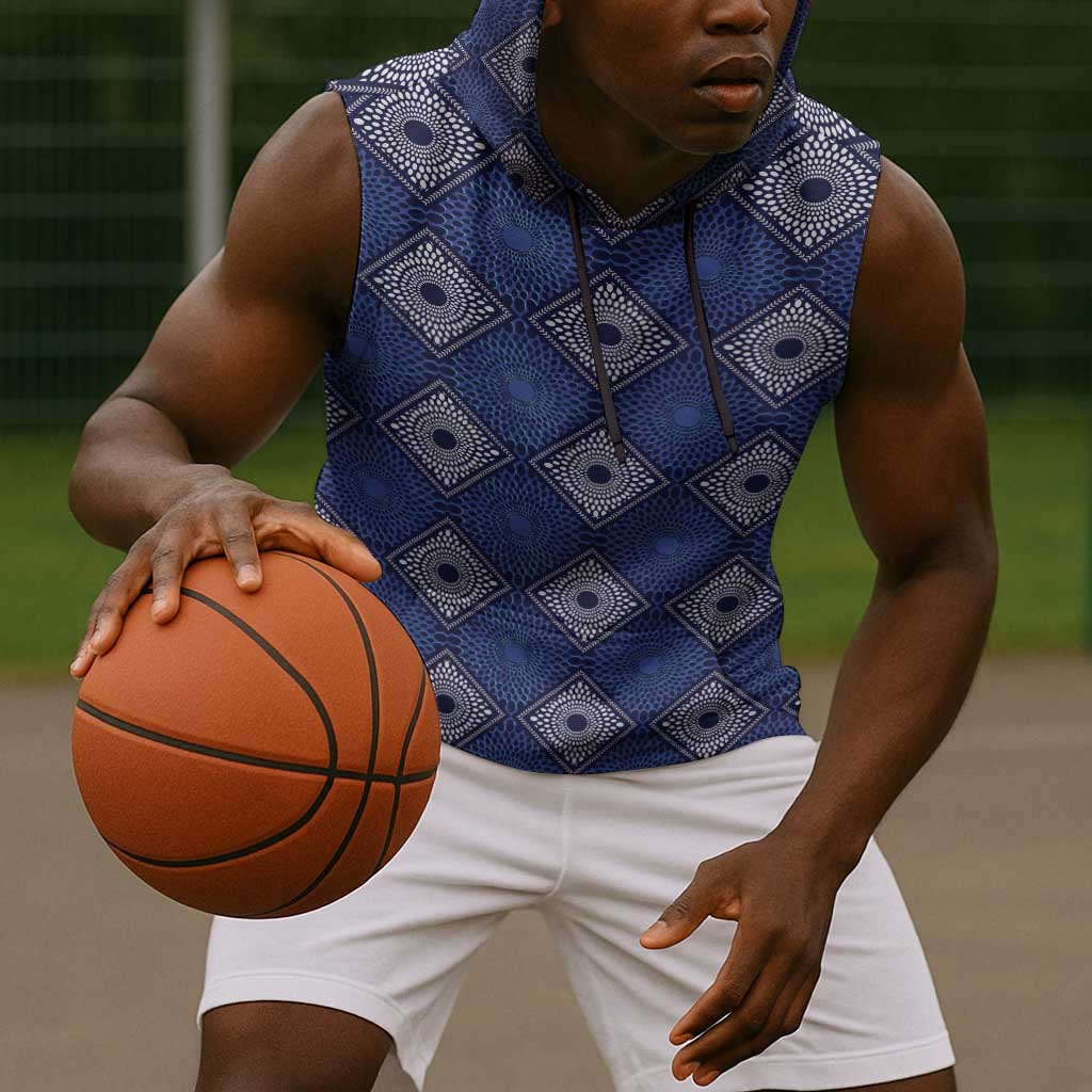 Indigo Diamond African Ankara Pattern Sleeveless Hoodie