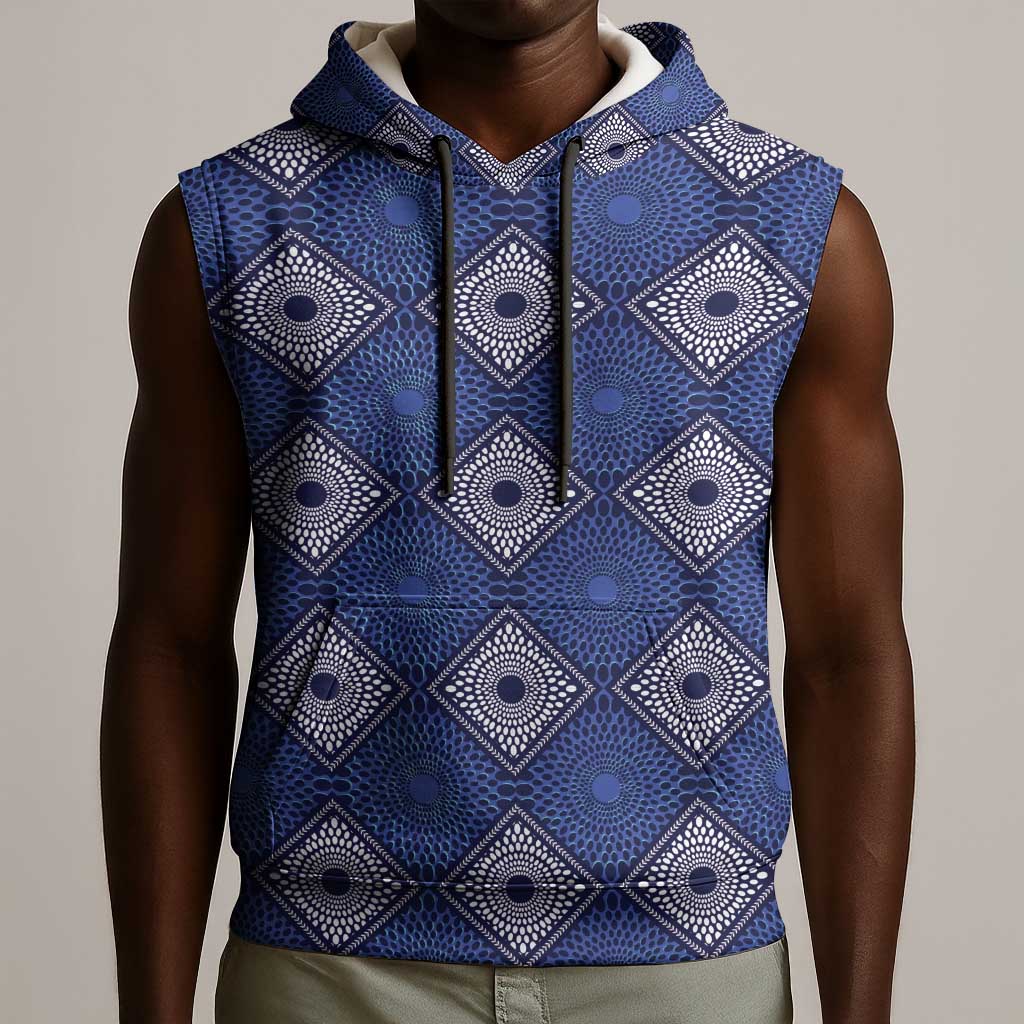 Indigo Diamond African Ankara Pattern Sleeveless Hoodie