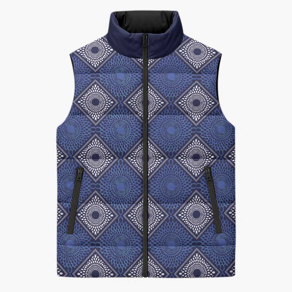 Indigo Diamond African Ankara Pattern Sleeveless Puffer Jacket