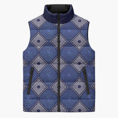 Indigo Diamond African Ankara Pattern Sleeveless Puffer Jacket