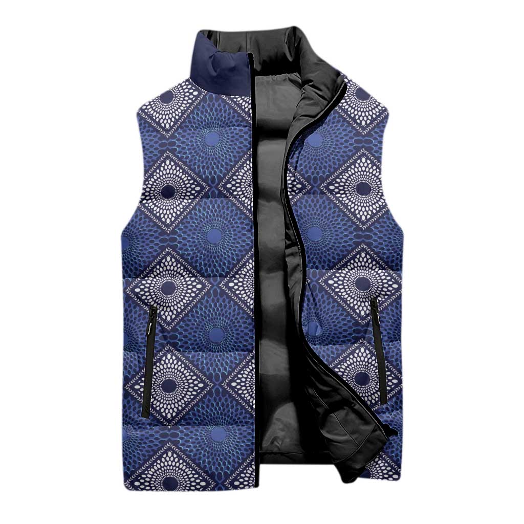 Indigo Diamond African Ankara Pattern Sleeveless Puffer Jacket