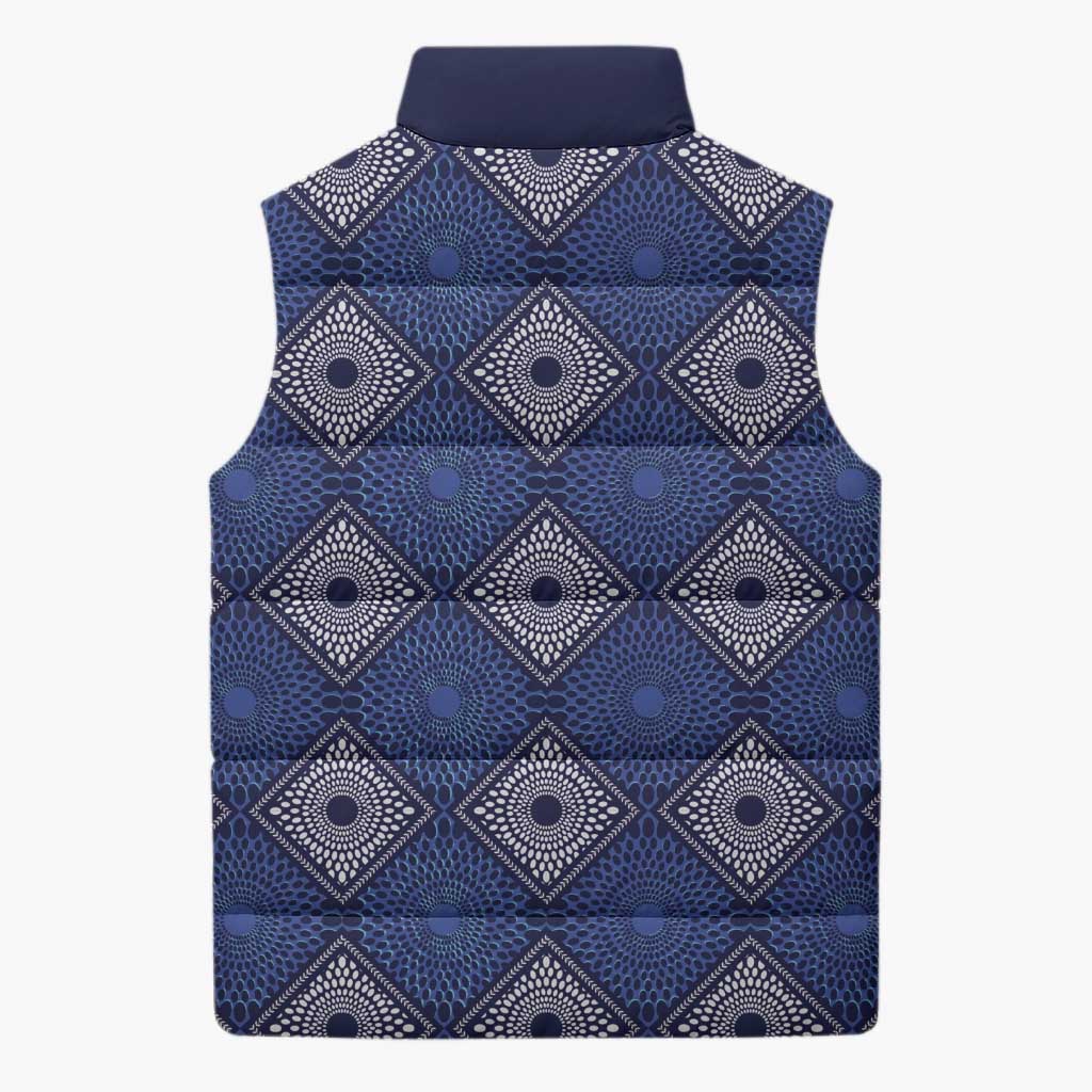 Indigo Diamond African Ankara Pattern Sleeveless Puffer Jacket