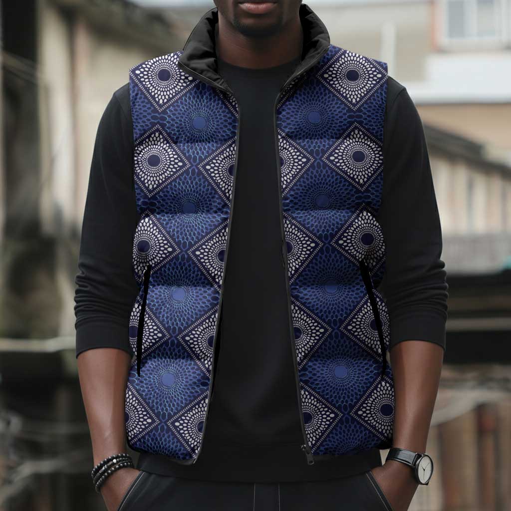 Indigo Diamond African Ankara Pattern Sleeveless Puffer Jacket