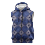 Indigo Diamond African Ankara Pattern Sleeveless Zip Hoodie