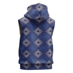 Indigo Diamond African Ankara Pattern Sleeveless Zip Hoodie