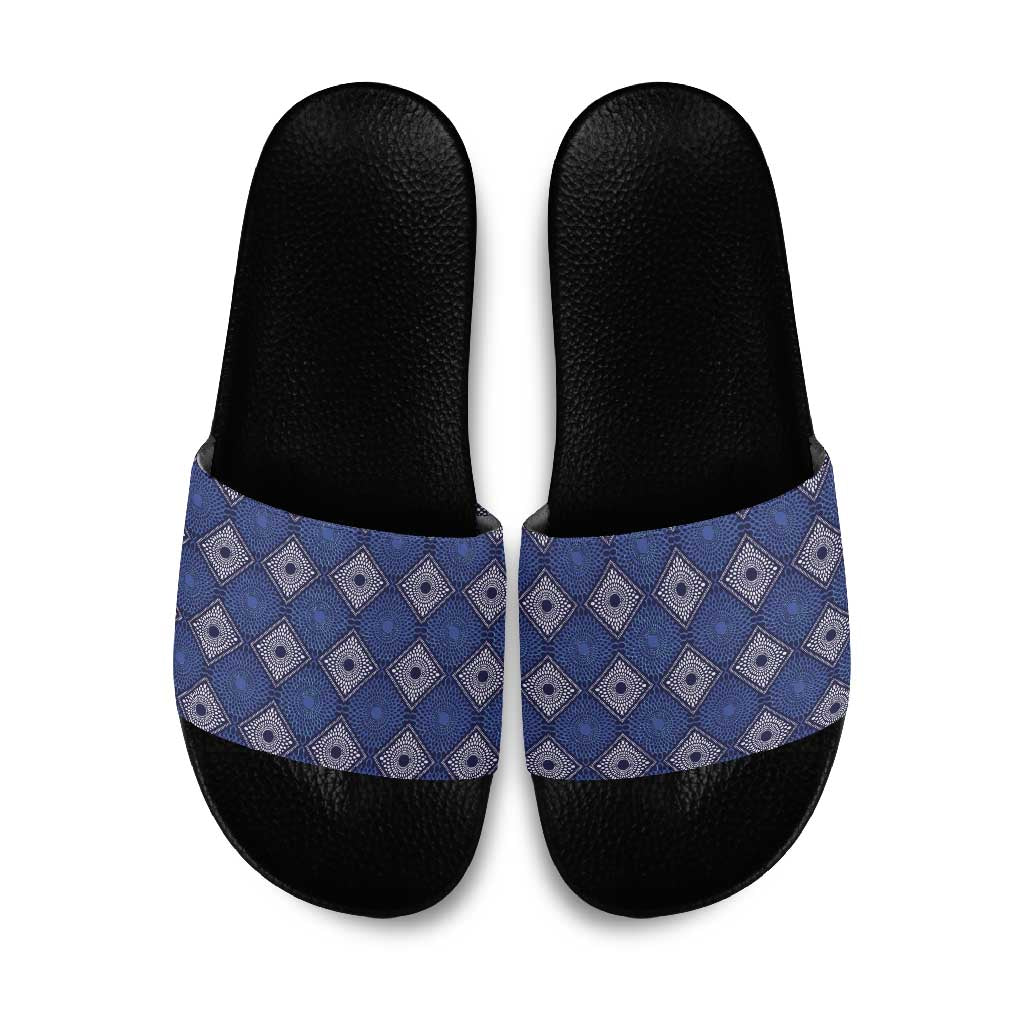 Indigo Diamond African Ankara Pattern Slide Sandals