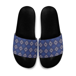 Indigo Diamond African Ankara Pattern Slide Sandals