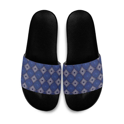Indigo Diamond African Ankara Pattern Slide Sandals
