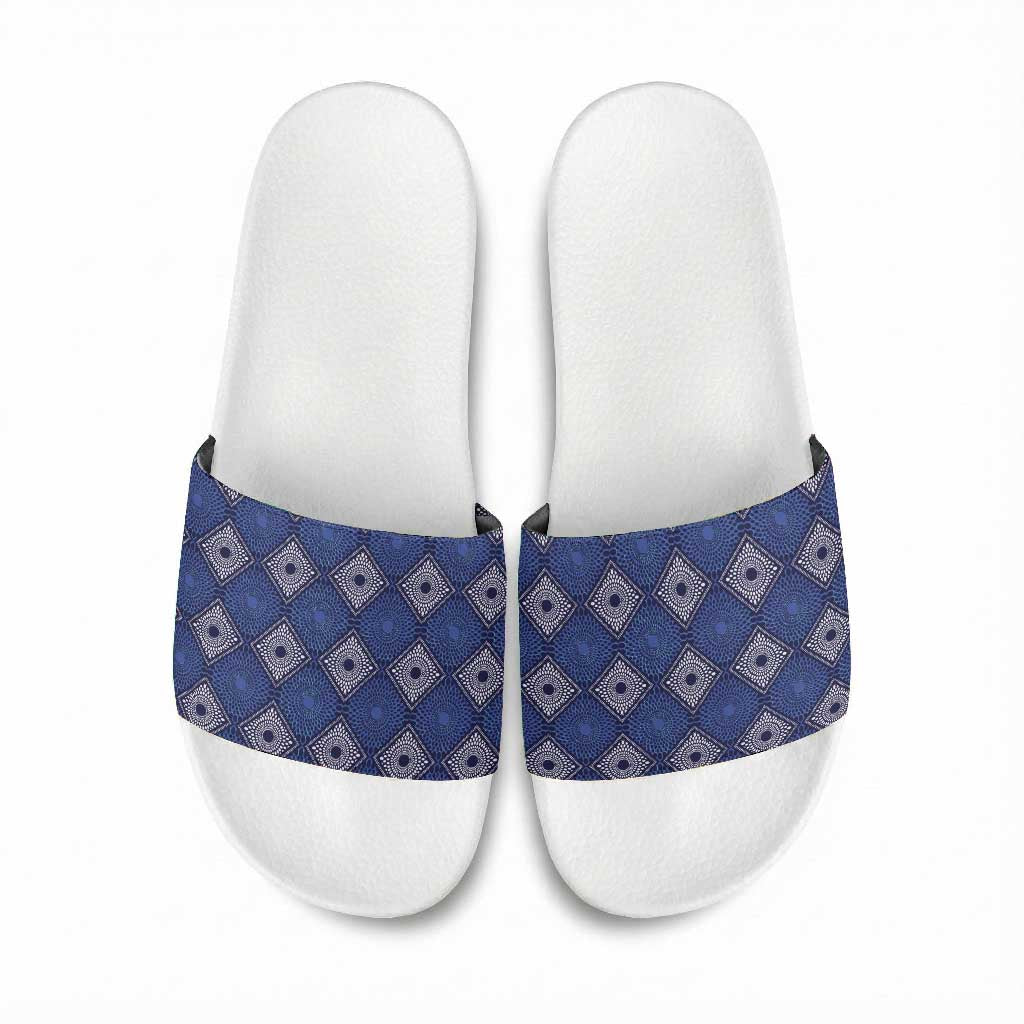 Indigo Diamond African Ankara Pattern Slide Sandals