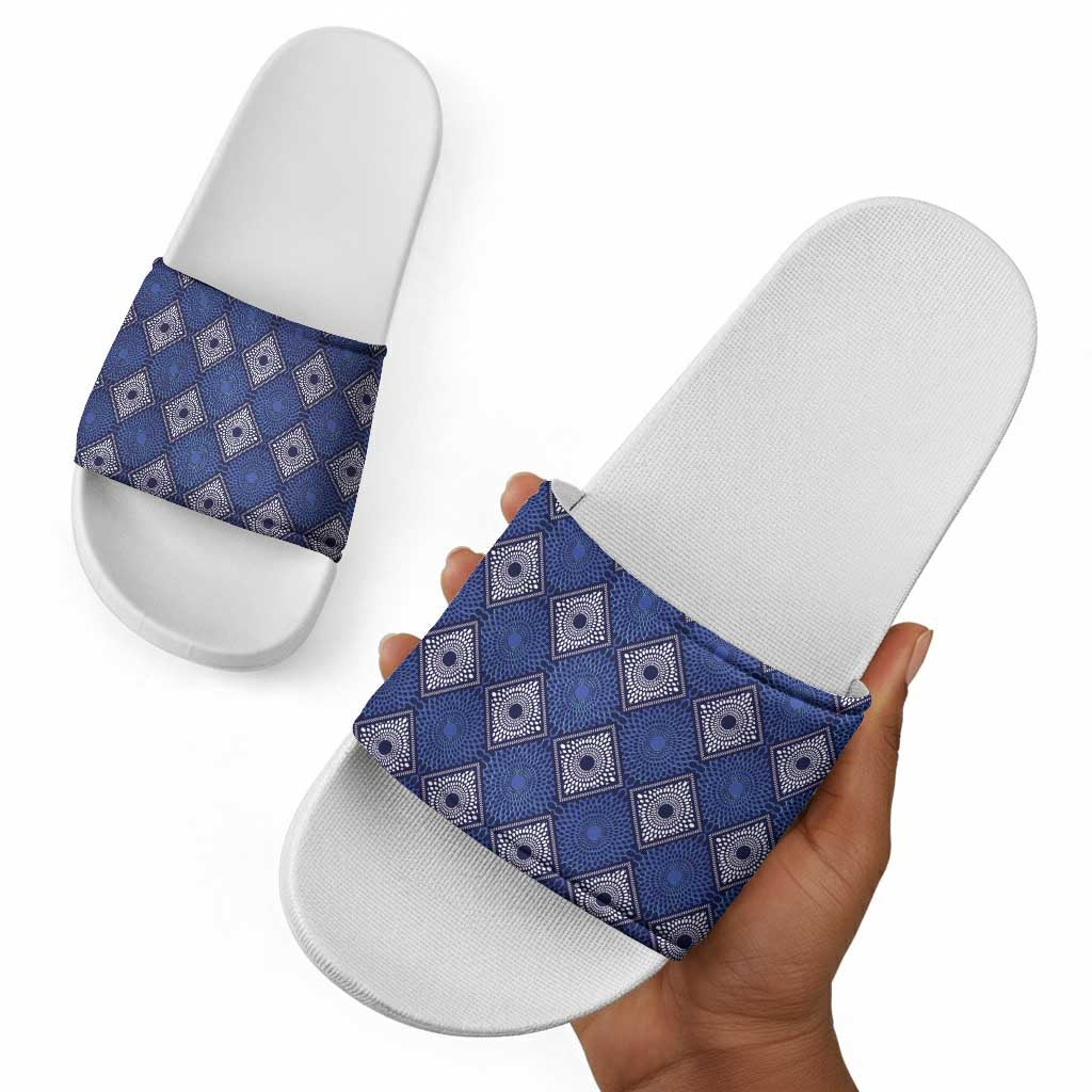 Indigo Diamond African Ankara Pattern Slide Sandals