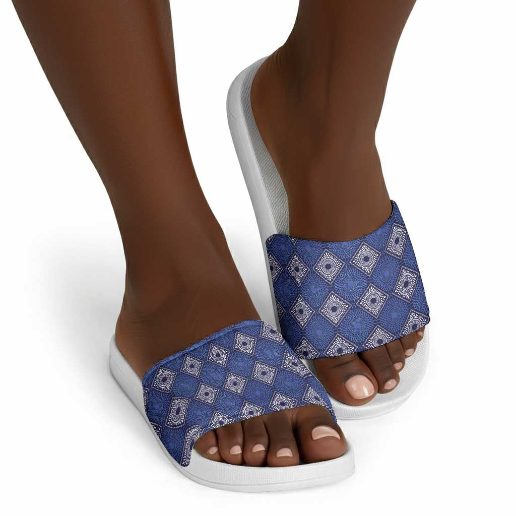 Indigo Diamond African Ankara Pattern Slide Sandals