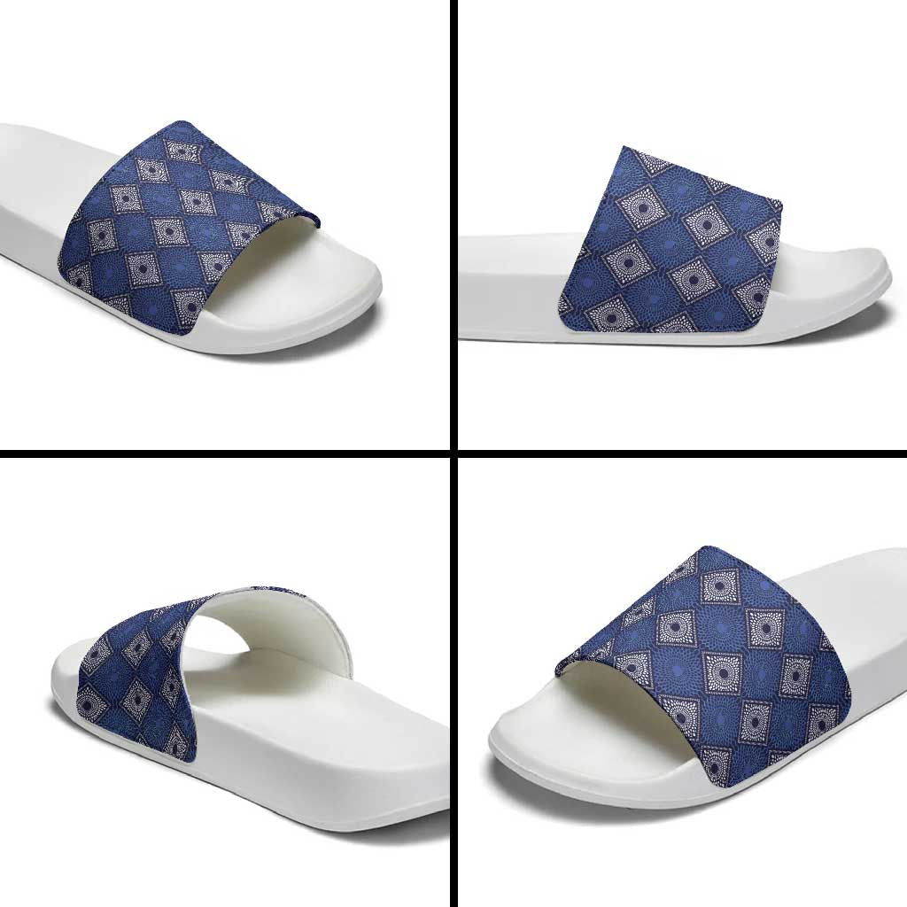 Indigo Diamond African Ankara Pattern Slide Sandals