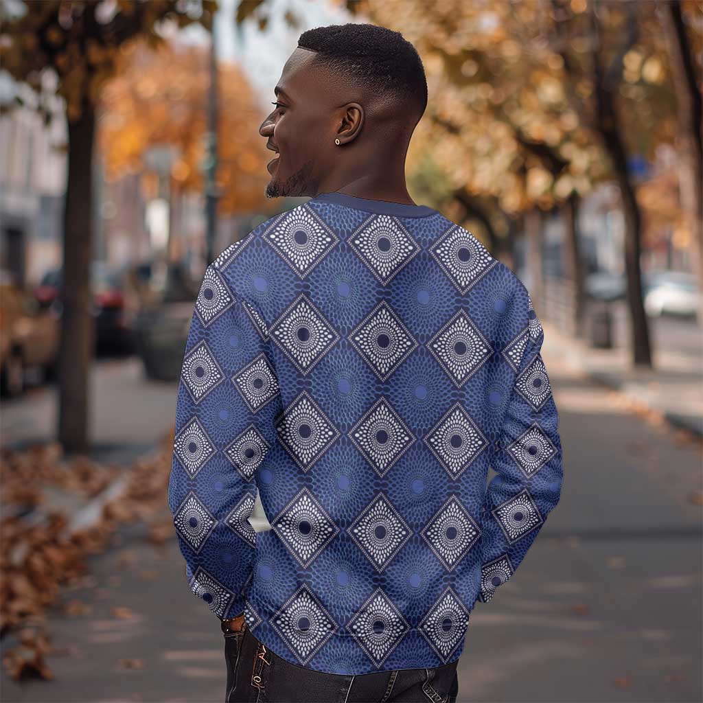 Indigo Diamond African Ankara Pattern Sweatshirt