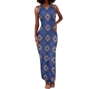 Indigo Diamond African Ankara Pattern Tank Maxi Dress