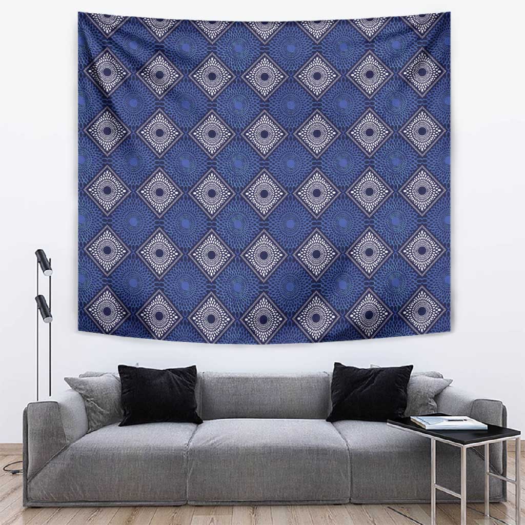 Indigo Diamond African Ankara Pattern Tapestry