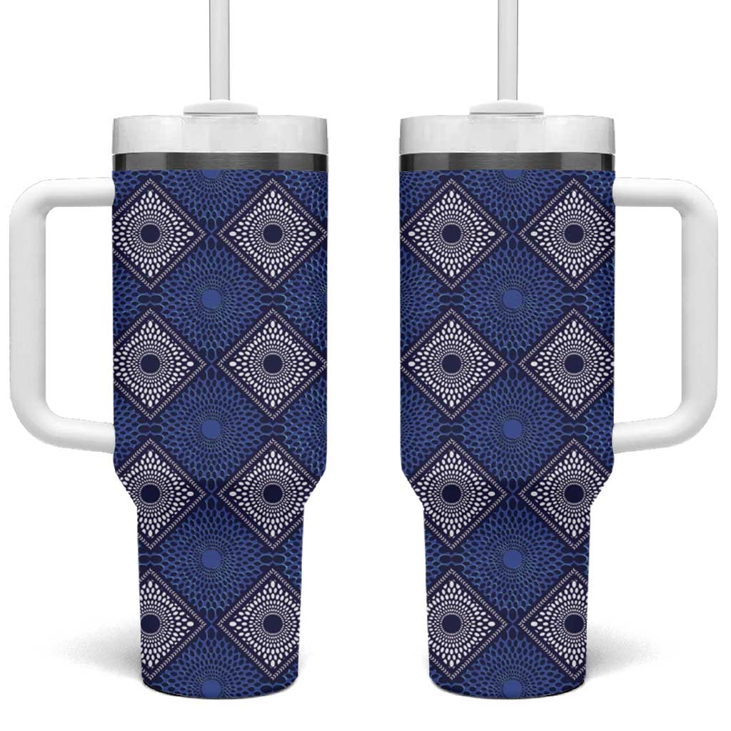 Indigo Diamond African Ankara Pattern Tumbler With Handle