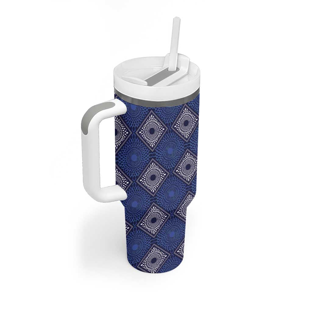Indigo Diamond African Ankara Pattern Tumbler With Handle