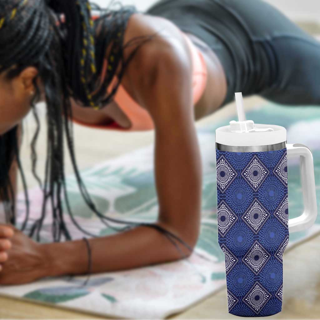 Indigo Diamond African Ankara Pattern Tumbler With Handle