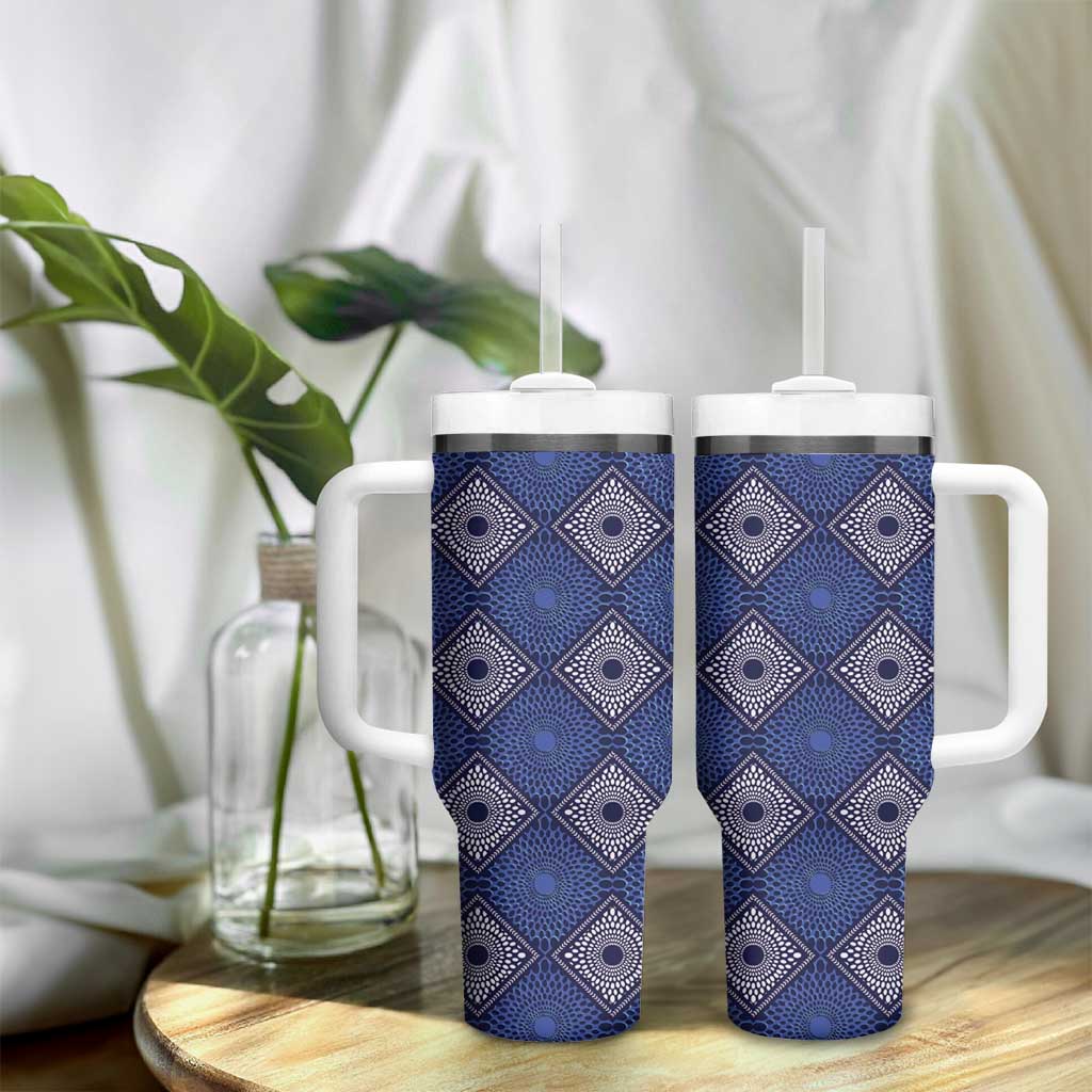 Indigo Diamond African Ankara Pattern Tumbler With Handle