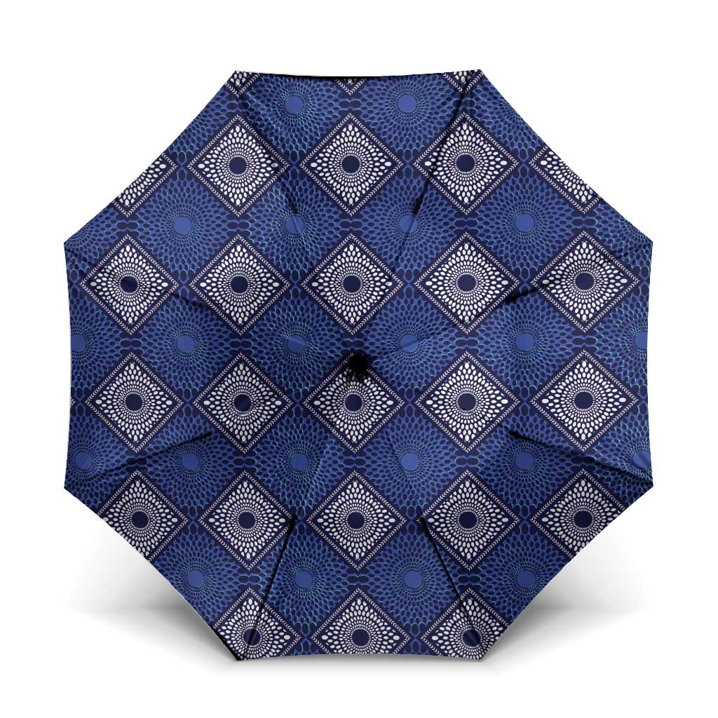 Indigo Diamond African Ankara Pattern Umbrella