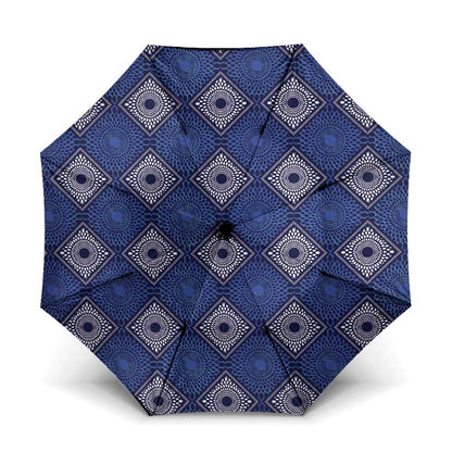 Indigo Diamond African Ankara Pattern Umbrella